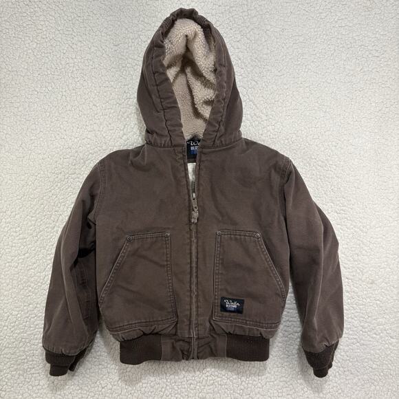 Walls Blizzard Pruf Sherpa Lined Work Wear Hooded Barn Jacket Youth M 8-10 Brown